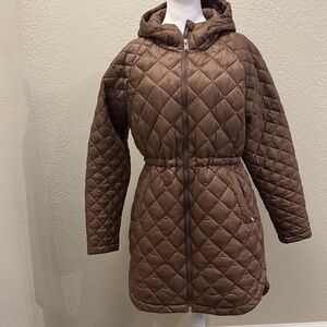 Athleta Quilted Brown Hooded Puffer Jacket